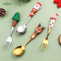 Nouvel ensemble de fourchettes et cuillères en bois Père Noël et sapin de Noël, design créatif, éco-responsable, durable, pour le camping – Vente chaude