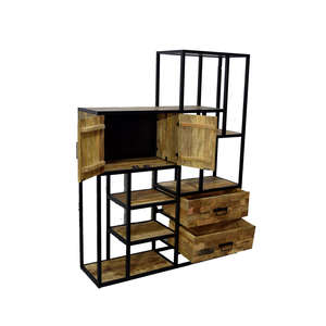 Modern Eco-Friendly Solid Wood and Iron Pipe Bookcase with Open <b>Shelf</b> Storage and Drawers Durable Style Furniture <b>for</b> Home - Product Image 6