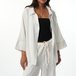 Conjunto de Dos Piezas Casual de Verano para Mujer de Alta Calidad, Cárdigan Holgado con Cinturón y Pantalones - Product Image 4