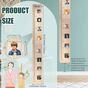 Tableau de croissance en bois Pafu pour enfants avec cadres photo chambre pépinière décor souvenir cadeau jalon marqueurs tableau de hauteur pliable - Product Image 2