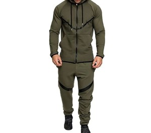 Conjunto Deportivo Casual con Capucha para Hombre, Color Verde Oliva, con Cierre Completo, Bolsillos Laterales, Material de Poliéster y Spandex de Secado Rápido, para Otoño - Product Image 5