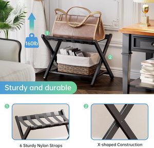 Hiện Đại Màu Đen tre hành lý giá nặng nhiệm vụ có thể gập lại kệ lưu trữ cho khách sạn phòng ngủ của khách dày với đôi tầng - Product Image 6