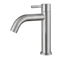 Robinet de lavabo moderne en laiton à trou unique avec valve d'eau froide en céramique, finition brossée pour toilettes et lavabos
