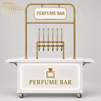 Bar à parfums commercial personnalisé, pliable, mobile, avec éclairage LED et rangement pour événements, mariages, centres commerciaux