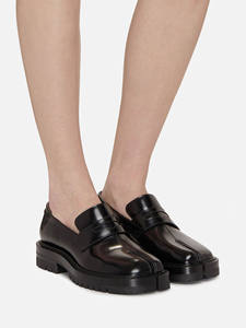 Zapatos planos informales de cuero genuino de estilo británico, zapatos de suela gruesa <span class=keywords><strong>Tadi</strong></span> con punta dividida para hombre, mocasines de trotón de cerdo perezoso para mujer, mocasines individuales - Product Image 5