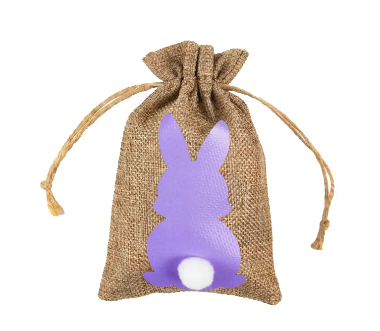24pcs Easter Bunny Burlap Gift Bags with Drawstring Rabbit Linen candy Bags Treat Sacks Gift Packaging Bag Easter Party favors