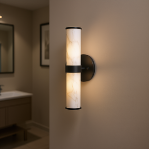 Lámpara de Pared con Textura de Mármol de Imitación de Resina, Marco de Hierro Negro, Pantalla Cilíndrica, Uso Interior para Pasillos, Baños y Dormitorios - Product Image 2