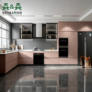 <span class=keywords><strong>Cucina</strong></span> Moderna SLS in Stile Contemporaneo con <span class=keywords><strong>Mobili</strong></span> Rosa e Piano di Lavoro in Pietra Grigia, Arredamento Interno <span class=keywords><strong>per</strong></span> <span class=keywords><strong>Cucina</strong></span> Open Space - Product Image 1