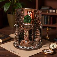 Magic Room House Book Nook, un puzzle en bois 3D bleu foncé avec plusieurs niveaux d'étude et des flacons de potions, une bibliothèque de sorciers