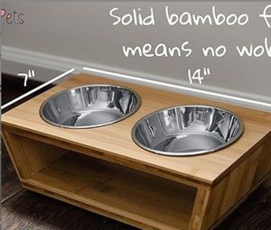 Mangkuk kucing anjing berkelanjutan ramah lingkungan bambu bulat dengan pola Solid Stan mangkuk kayu tinggi untuk hewan peliharaan kecil - Product Image 6