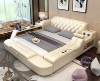 Lit intelligent de luxe multifonctionnel musique lit de massage automatique lits modernes en cuir avec tiroirs coffre-fort