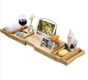 Offre Spéciale Bois Bambou Baignoire Caddy Plateau Organisateur Sur Baignoire Rack Télé<span class=keywords><strong>phone</strong></span> Tablette Titulaire <span class=keywords><strong>2</strong></span> Plateaux Latéraux - Product Image 1