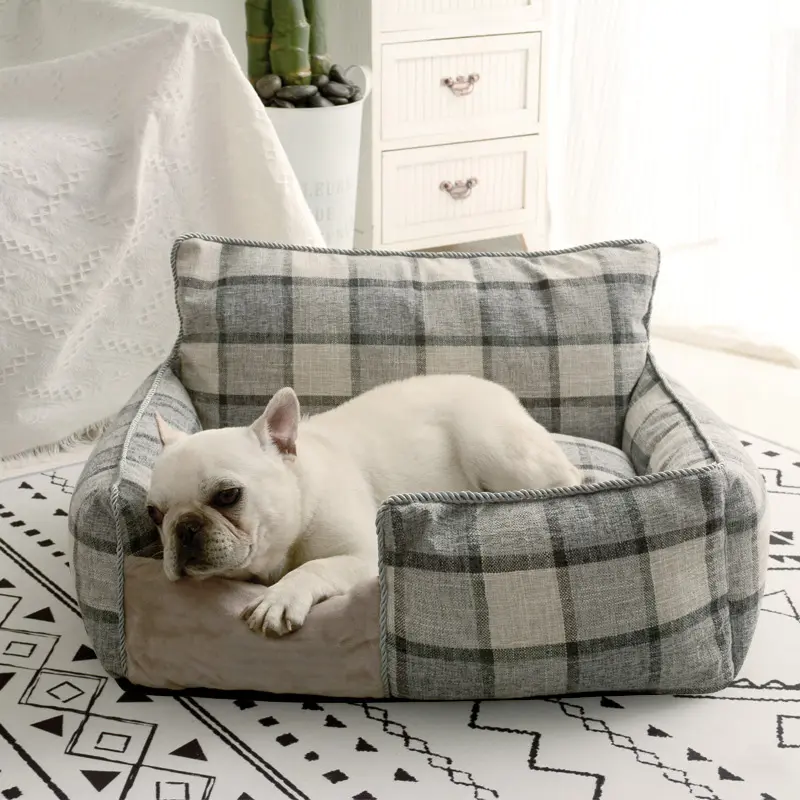 Sofá lavable con Logo personalizado, cómoda cama de perro de cáñamo, con cubierta lavable extraíble