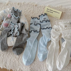 Women's Slouch <b>Socks</b> Mid Calf Breathable Cotton Lace Princess Style White Blue Gray Off White <b>Black</b> Solid Color Trendy <b>Socks</b> - Product Image 1