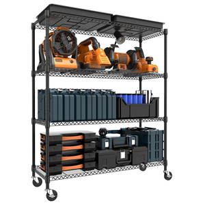 MZG Adjustable 4 <b>Shelf</b> Basement <b>Wire</b> <b>Shelf</b> Unit Heavy Duty Storage Organizer Garage Utility Rack Metal <b>Wire</b> Shelving with Wheels - Product Image 4