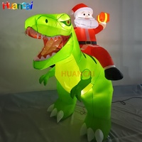 Décoration gonflable de Noël de 2,4 m : Père Noël monté sur dinosaure vert lumineux avec boîte cadeau pour fêtes en extérieur