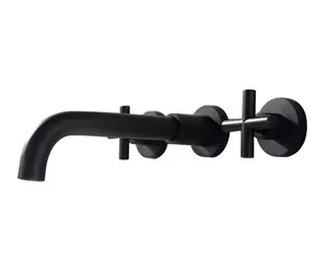 Grifo de baño de doble manija, Grifería de lavabo de lujo, color negro mate, gran oferta