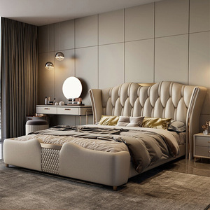 Muebles de dormitorio de lujo italianos para el hogar, camas modernas de <span class=keywords><strong>madera</strong></span> de metal dorado, tamaño King, <span class=keywords><strong>cabecero</strong></span> de cuero, sábanas tapizadas, tamaño King - Product Image 6