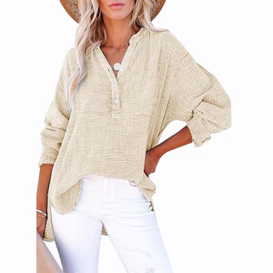 Camisa de Mujer con Botones, Manga Larga, Color Sólido, Corte Holgado y Plisado, a la Moda - Product Image 4