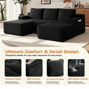 Sofá Modular en Forma de U Extra Grande, Sofá Seccional con Asientos Profundos, Tapizado en Tela de Pana, con Espuma Viscoelástica, <span class=keywords><strong>para</strong></span> Sala de Estar Moderna - Product Image 6