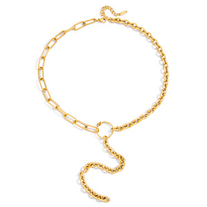 Collier asymétrique en forme de Y avec pampilles, en acier inoxydable plaqué or 18 carats, pour femme, bijou tendance, idée cadeau - Product Image 5