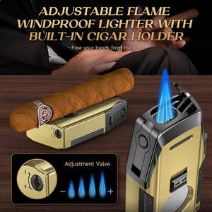 Luxury Metal Cigar <b>Lighters</b> <b>Smoking</b> <b>Accessories</b> Retro Jet Torch <b>Lighter</b> Windproof with Cigar Holder - Product Image 6