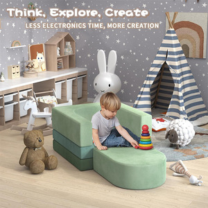 Canapé pour enfants avec ottoman en tissu, siège en mousse haute élasticité, pour chambre d'enfant, mobilier de salle de jeux, couleur personnalisable - Product Image 2