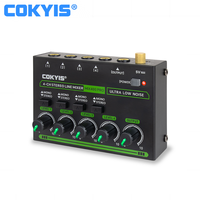 MIX400-PRO Mixeur de ligne stéréo 4 canaux avec éclairage RGB, en métal, à réduction de bruit, pour studio à domicile, KTV, carte son audio en direct, enregistreur et récepteur
