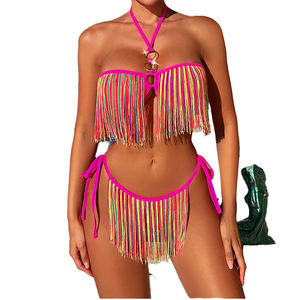 Conjunto de Bikini Brasileño de 2 Piezas para Mujer, Impermeable, de Cintura Alta, con Estampado y Detalles de Lazos, Ropa de Playa - Product Image 1