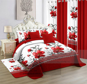 Großhandel Amerikanischer Stil 12-teiliges King-Size Bedrucktes Mikrofaser-Bettüberwurf-Set mit Passenden Vorhängen Bett in einer Tasche - Product Image 6