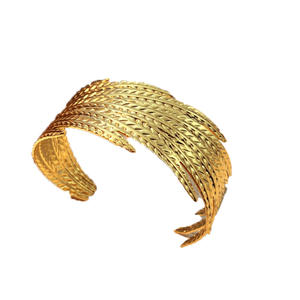 Bracelet unisexe en acier inoxydable plaqué or véritable 18 carats, non décolorant, simple et élégant, motif plume, idéal pour cadeau, vacances, soirées - Product Image 6