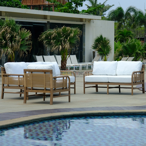 Westwood Teak Wood two-seater <b>sofa</b> elegantly crafted with rattan weave, perfect for villas, hotels or outdoor resorts - Product Image 2