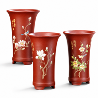 Pot Anggrek Yixing Zisha dengan Lapisan Glaze Lukis Tangan, Pot Tanaman Indoor Premium Gaya Cina untuk Anggrek, Clivia, Sansevieria