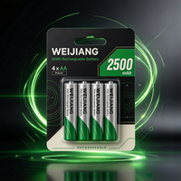 Baterai Isi Ulang Ni-MH OEM 1.2V AA 2500mAh 4 Buah dalam Kemasan Blister Kartu Kustom untuk Mainan, Gamepad, Kamera