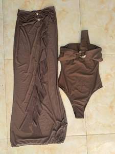 מלאי שני צבעים נשים מעצבים שתי חתיכות בגדי ים בגד כתף אחד בגד ים וחצאית סט עטיפה S-XL - Product Image 2