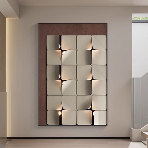 Peinture décorative abstraite minimaliste moderne avec éclairage arrière, cadre rectangulaire en alliage d'aluminium, toile huilée, art mural pour entrée - Product Image 1