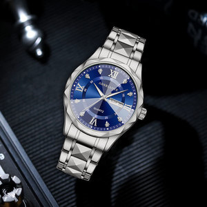 Montre à quartz pour <span class=keywords><strong>homme</strong></span> Ada Business, étanche, lumineuse, double calendrier, bracelet en acier inoxydable, boîtier en alliage, pointe diamantée - Product Image 3
