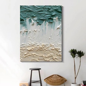 Quadro 3D Testurizzato con Paesaggio Marino, Grande Dipinto Astratto Lavabile con Oceano <span class=keywords><strong>Turchese</strong></span>, Arte Costiera su Tela con Onde Bianche - Product Image 5