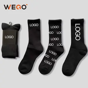 Custom Design Own Logo Crew Socks Low MOQ Order Private Your Label Cotton Black Man Sport Sock Elite Calcetines Por Mayor