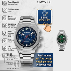 นาฬิกาข้อมือโครโนกราฟสไตล์มินิมอลระดับพรีเมียม สายสแตนเลส กระจกแซฟไฟร์ เหมาะสำหรับใส่ทำงานและใส่ลำลอง - Product Image 2