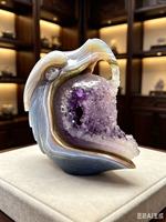 Sculpture de tête de dragon en agate améthyste naturelle, figurine en cristal sculptée à la main, décoration d'intérieur, ornement en pierre de collection