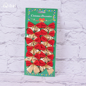 Lazo Decorativo para Árbol de Navidad Qibai, Lazo Rojo con Efecto Flocado, Paquete de 12 Lazos de Cinta - Product Image 2