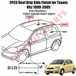 Daklijstenset van 2 75551-52010 Daklijsten (links/rechts) voor Toyota Yaris 1999-2005 Exterieur Accessoires Vervanging - Product Image 2