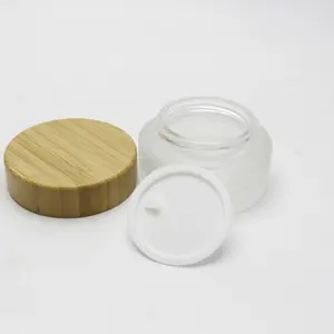 Pot cosmétique en verre de 30g 50g 100g givré vert clair blanc couleurs avec couvercle en bambou GJ-252K