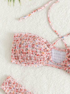 Ensemble bikini brésilien 2 pièces pour femme, imprimé floral d'été, avec soutien-gorge push-up, dos noué smocké et perles - Product Image 5