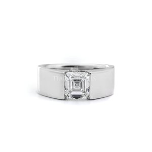Flush Set Asscher Cut Solitaire Silver Classic Prong Setting Gold Plated Hip Hop <b>Ring</b> Lab Grown Diamond <b>Thick</b> Band Elegant - Product Image 5
