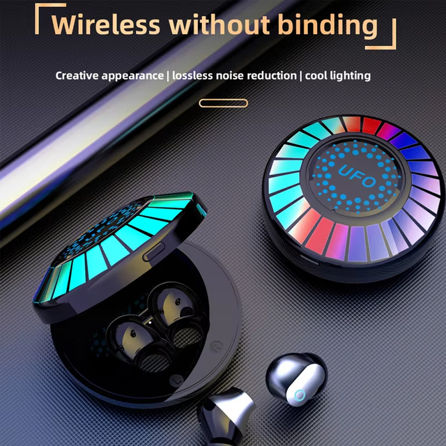 K90 Cool UFO Flying Saucer TWS Wireless Earphone Novel Electronics Gifts RGB Lights Gaming in Ear Low Latency Bluetooth Earbuds