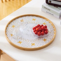 Plateau de service rond en bambou avec set de table Paisley amovible, écologique, durable, deux options de couleur pour la maison, la cuisine, la table de café