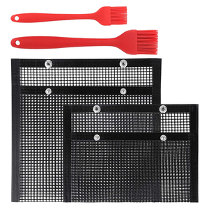 Rotisserie <b>Mesh</b> Bags Use <b>for</b> <b>Grill</b> Bag 2023 Non-stick Bbq <b>Mesh</b> Reusable BBQ Black Color 22*27CM Black or Gold OPP Bag+custom Box - Product Image 2