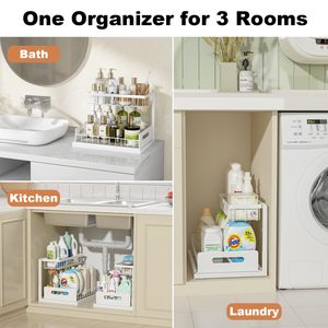 Organisateur coulissant à 2 niveaux sous l'évier - Rangement en métal antirouille pour armoires de cuisine et de salle de bain pour produits de nettoyage - Product Image 6